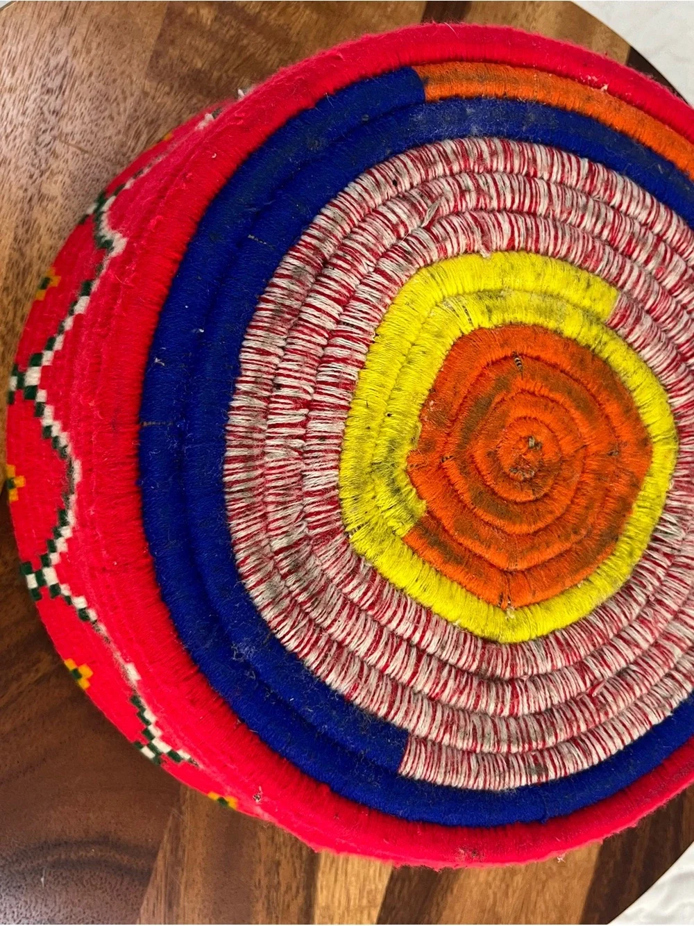 Vintage Ethiopian Handwoven Red Decorative Storage Basket with Lid